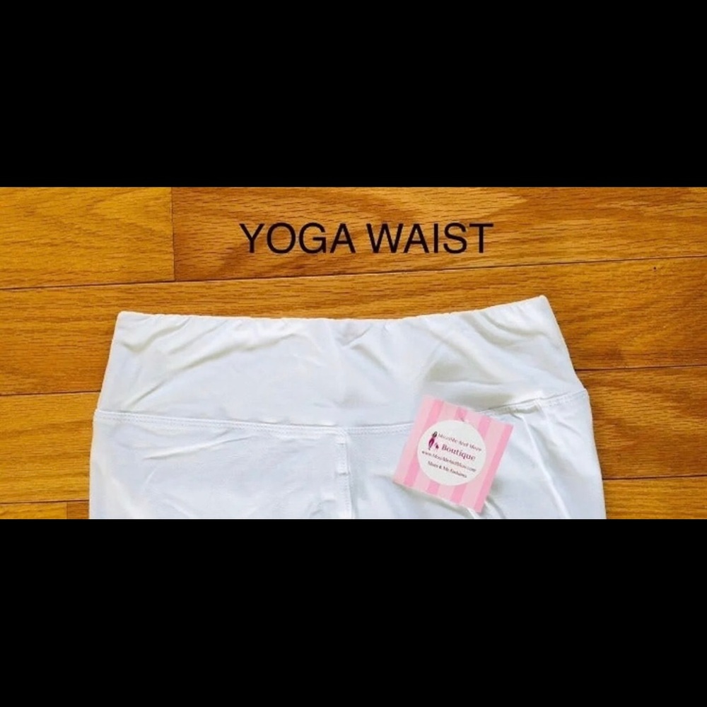 Plus NEW Womens White Capri Leggings YOGA WAIST Crop Pants - Picture 3 of 10